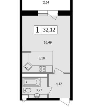 Студия квартира, вторичка, 32м2, 3/16 этаж