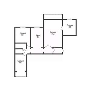 4-к квартира, вторичка, 73м2, 2/9 этаж