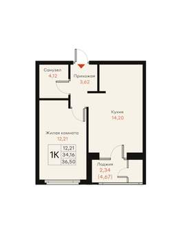 1-к квартира, вторичка, 37м2, 8/18 этаж