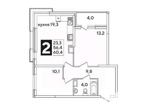 2-к квартира, вторичка, 60м2, 10/16 этаж