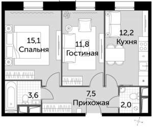 2-к квартира, вторичка, 52м2, 9/17 этаж