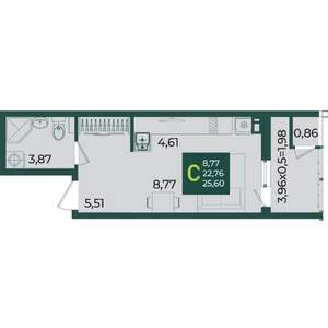 Студия квартира, вторичка, 26м2, 6/18 этаж