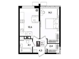 1-к квартира, вторичка, 38м2, 6/16 этаж