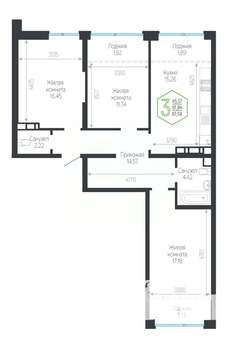 3-к квартира, вторичка, 88м2, 9/24 этаж