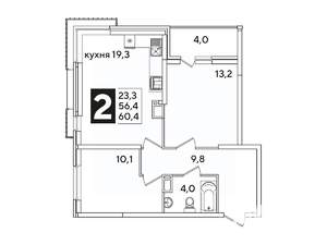 2-к квартира, вторичка, 60м2, 10/16 этаж