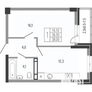 1-к квартира, вторичка, 39м2, 15/15 этаж