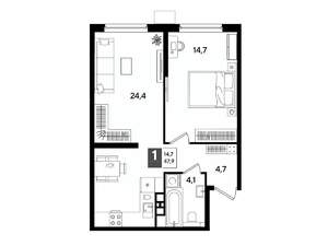 1-к квартира, вторичка, 48м2, 6/16 этаж