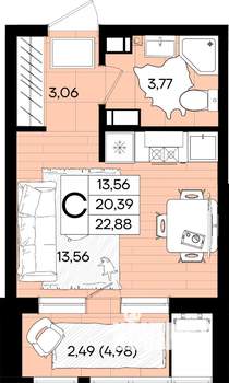 Студия квартира, вторичка, 23м2, 9/18 этаж