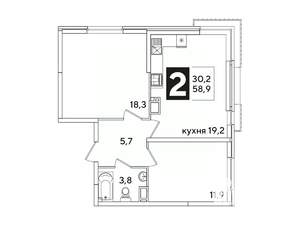 2-к квартира, вторичка, 59м2, 14/16 этаж