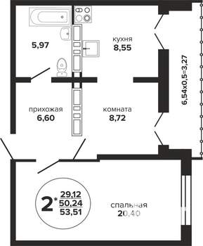 2-к квартира, вторичка, 54м2, 18/24 этаж