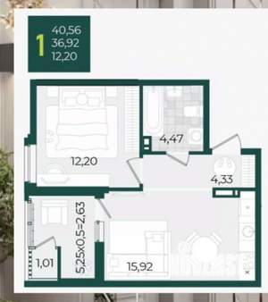 1-к квартира, вторичка, 41м2, 17/22 этаж