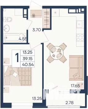 1-к квартира, вторичка, 41м2, 7/18 этаж