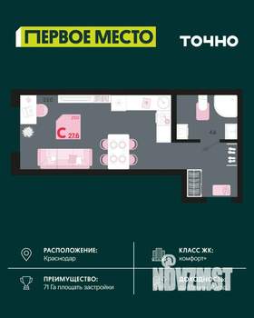 Студия квартира, вторичка, 28м2, 2/18 этаж