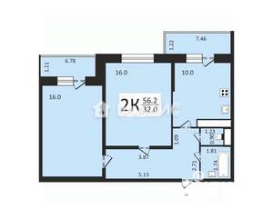 2-к квартира, вторичка, 56м2, 8/16 этаж