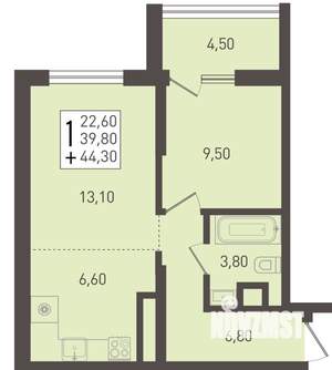 1-к квартира, строящийся дом, 44м2, 3/8 этаж