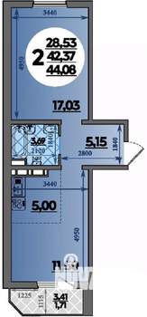 2-к квартира, строящийся дом, 44м2, 4/8 этаж