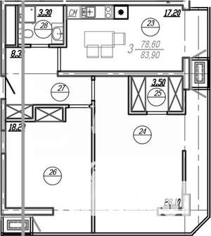 2-к квартира, вторичка, 80м2, 10/19 этаж