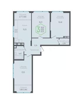 3-к квартира, вторичка, 89м2, 4/24 этаж