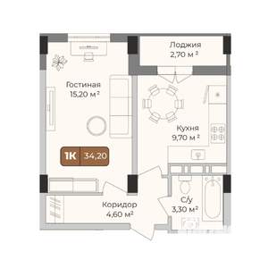 1-к квартира, вторичка, 34м2, 2/9 этаж