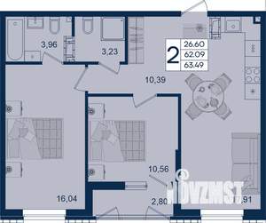 2-к квартира, вторичка, 63м2, 13/18 этаж