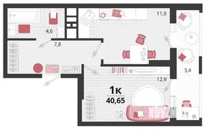 1-к квартира, вторичка, 41м2, 2/18 этаж