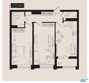 2-к квартира, вторичка, 73м2, 4/18 этаж