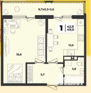 2-к квартира, вторичка, 49м2, 6/20 этаж