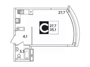 Студия квартира, вторичка, 35м2, 11/16 этаж