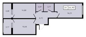 2-к квартира, вторичка, 66м2, 2/8 этаж