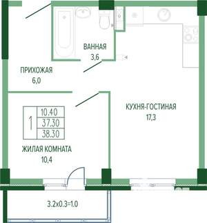 1-к квартира, вторичка, 39м2, 2/7 этаж