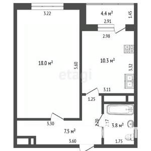 1-к квартира, вторичка, 40м2, 18/22 этаж