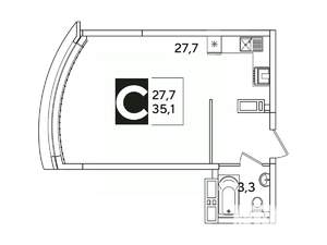 Студия квартира, вторичка, 35м2, 12/16 этаж