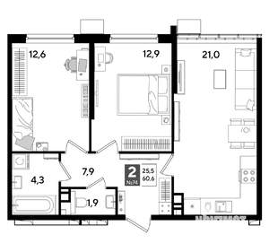 2-к квартира, вторичка, 61м2, 9/19 этаж