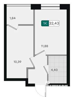 1-к квартира, вторичка, 32м2, 8/9 этаж