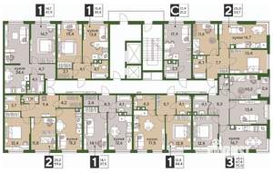 3-к квартира, строящийся дом, 70м2, 5/16 этаж