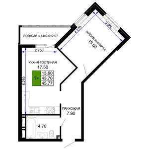 1-к квартира, вторичка, 46м2, 4/12 этаж