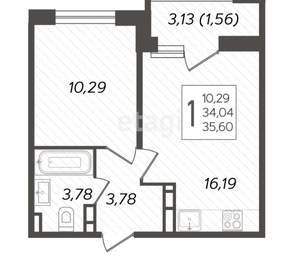 1-к квартира, вторичка, 35м2, 3/23 этаж
