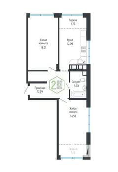 2-к квартира, вторичка, 67м2, 22/24 этаж