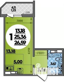 Студия квартира, строящийся дом, 27м2, 7/16 этаж
