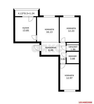 3-к квартира, вторичка, 75м2, 6/9 этаж