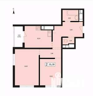 2-к квартира, вторичка, 55м2, 23/24 этаж