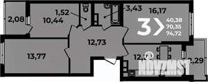 3-к квартира, вторичка, 75м2, 16/19 этаж