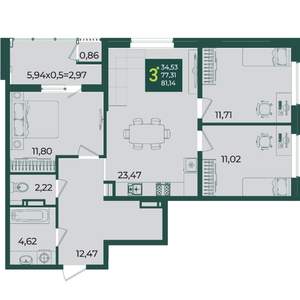 3-к квартира, вторичка, 81м2, 9/18 этаж