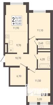 2-к квартира, вторичка, 71м2, 2/8 этаж