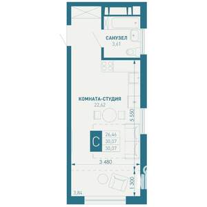 Студия квартира, вторичка, 30м2, 18/18 этаж
