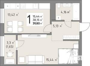1-к квартира, вторичка, 40м2, 4/15 этаж