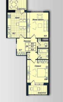 2-к квартира, вторичка, 71м2, 15/24 этаж