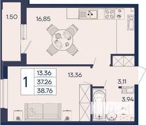 1-к квартира, вторичка, 39м2, 5/18 этаж