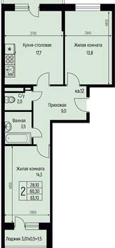 2-к квартира, вторичка, 63м2, 3/3 этаж