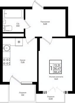 1-к квартира, вторичка, 38м2, 10/10 этаж